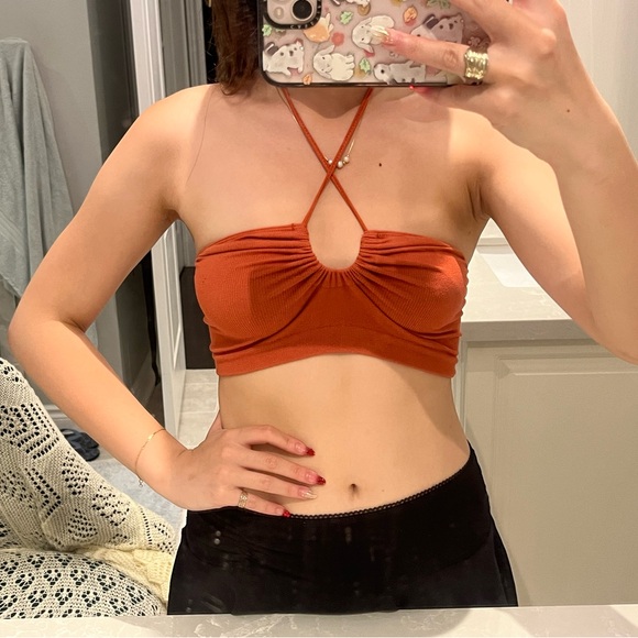 URBAN OUTFITTERS out from under burnt orange key hole tie top - Picture 2 of 5
